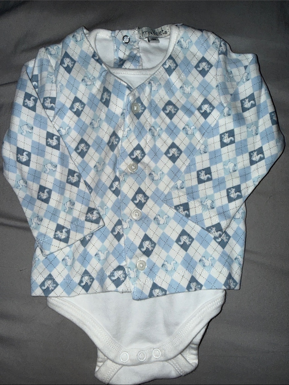 Light Blue Argyle Baby One-Piece Bodysuit